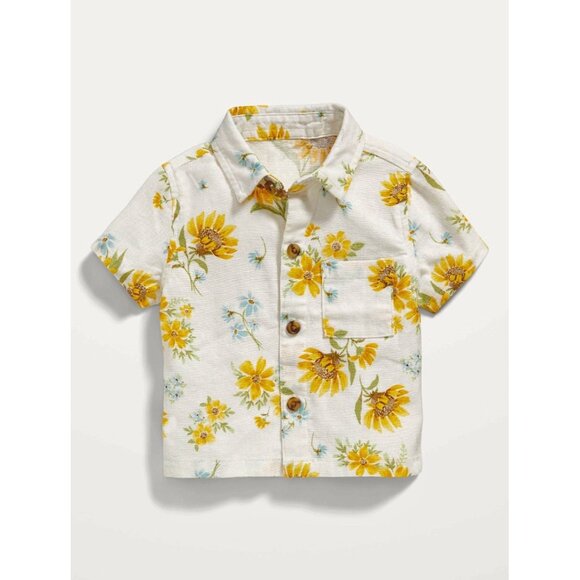 Old Navy Other - Old Navy Toddler Boys Linen Blend Shirt Short Sleeve Floral Print Sunflower 3T